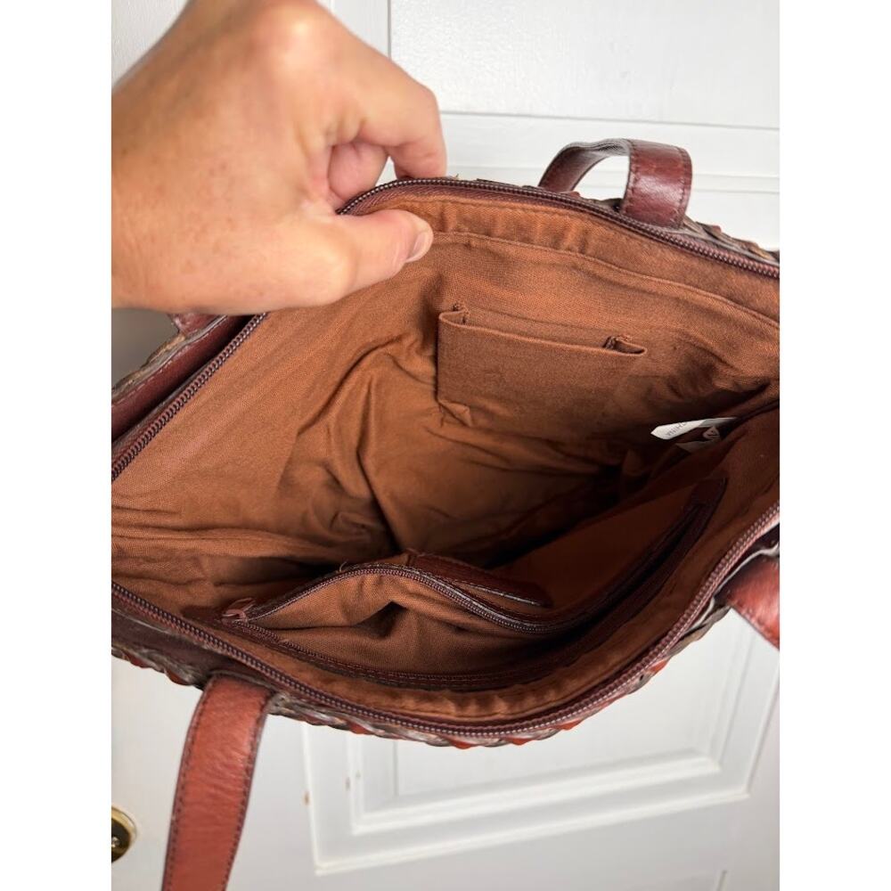 Vintage FOSSIL Brown Woven Leather Tote Handbag Basket Weave Shoulder Bag - Picture 7 of 13